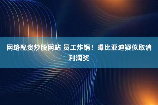 网络配资炒股网站 员工炸锅！曝比亚迪疑似取消利润奖